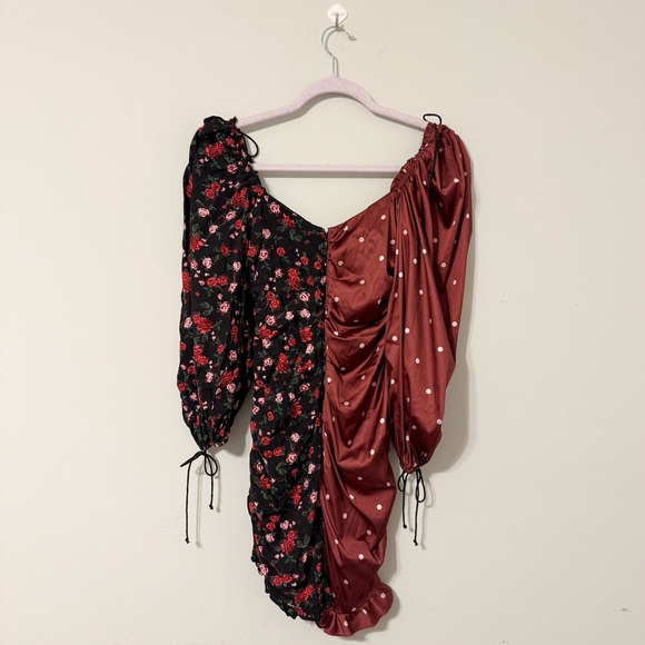 For Love & Lemons Cher Polka Dot and Roses Ruched Sweetheart Dress - Picture 5 of 10